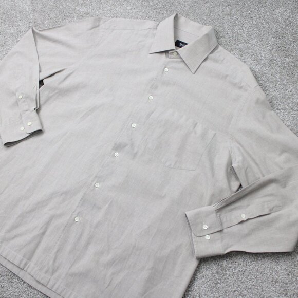 BOSS Hugo Boss Shirt Mens 16, 32/33 Beige 100% Cotton Long Sleeve Button Up - Picture 4 of 14